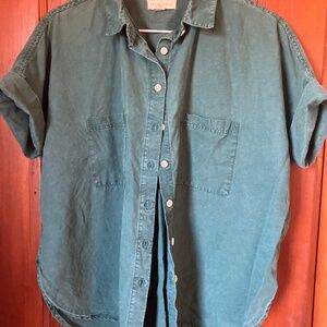 Tradlands buttondown blouse jade green short sleeve cuffed sleeves boxy cropped